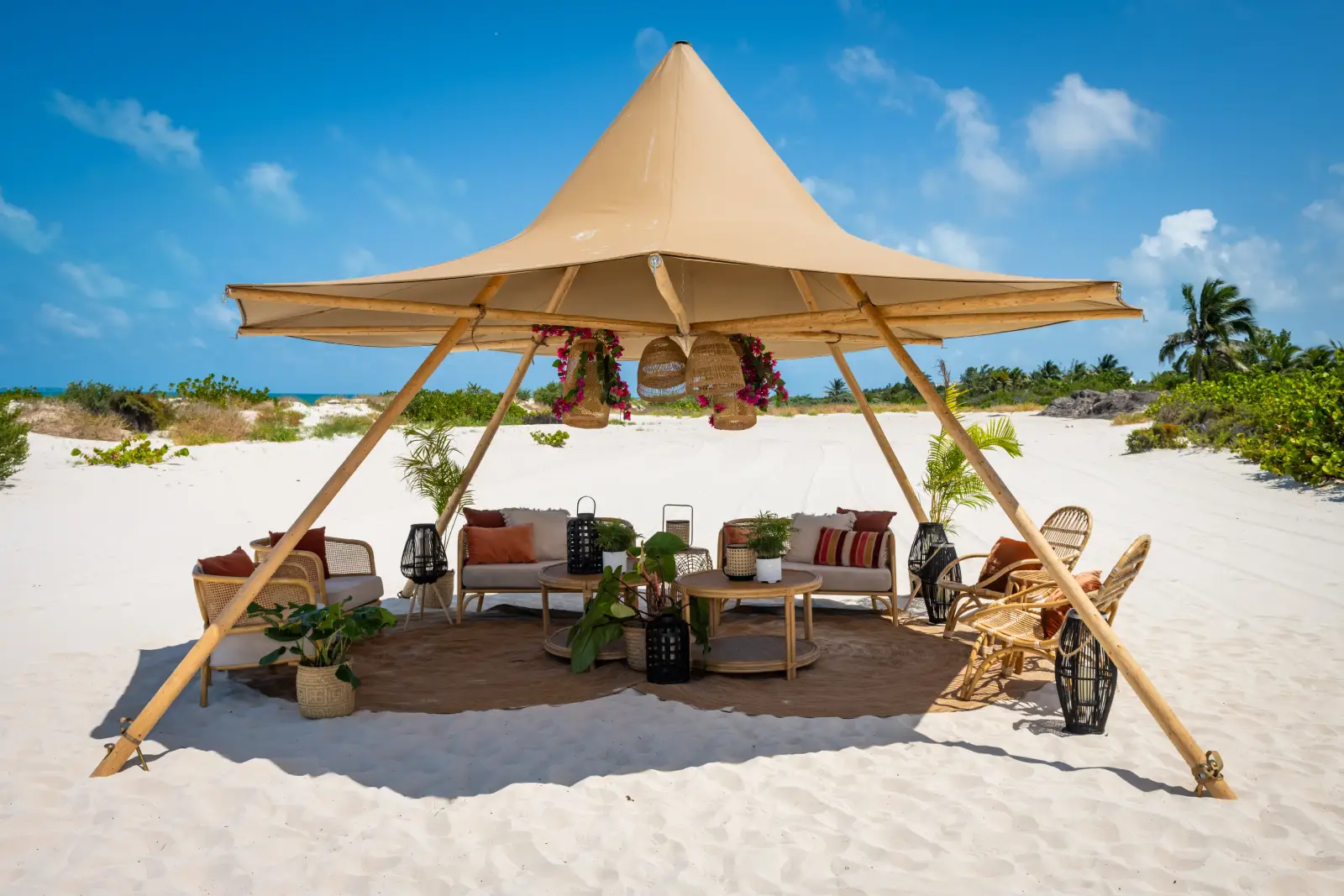 cancun beach lounge area tent